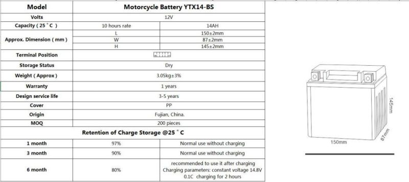 12 V 14Ah Mf Lead Acid Scooter SLA Rechargeable 12 volt Motorcycle Battery