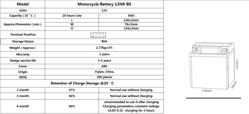 High Quality Battery for 12v 9ah Sealed Maintenance Free Gel Motorcycle Battery