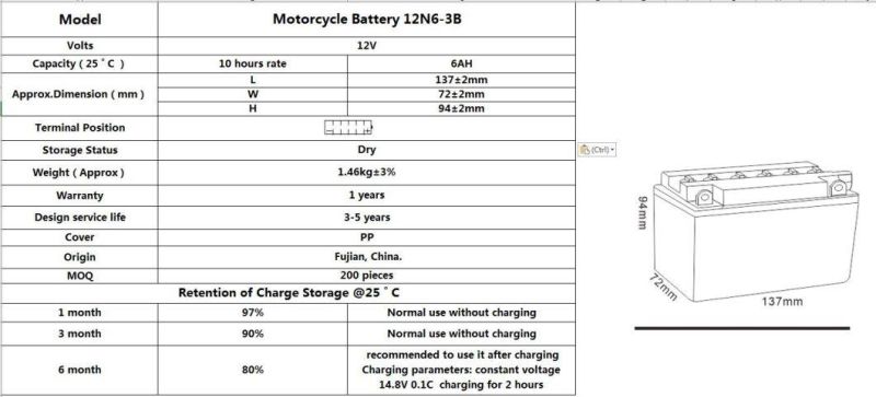 High Quality Battery for 12V 6AH Dry Charged Lead Acid Motorcycle Battery