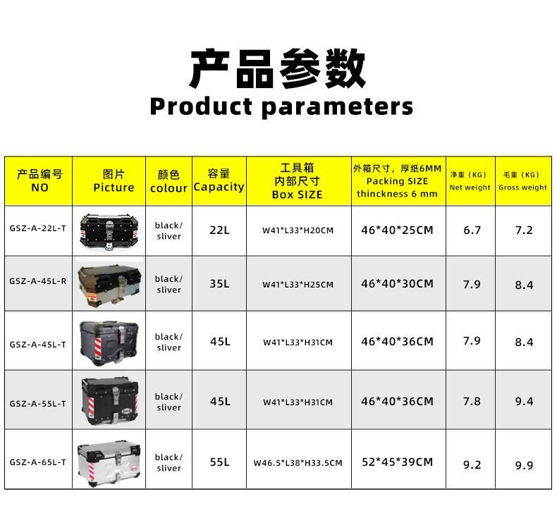 Motorcycle Silver Aluminum Alloy Tail Box Trunk Electric Vehicle Scooter Size Capacity Universal Bottom Shelf