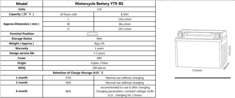 TCS Sealed Maintenance Free Agm Lead Acid Motorcycle Battery