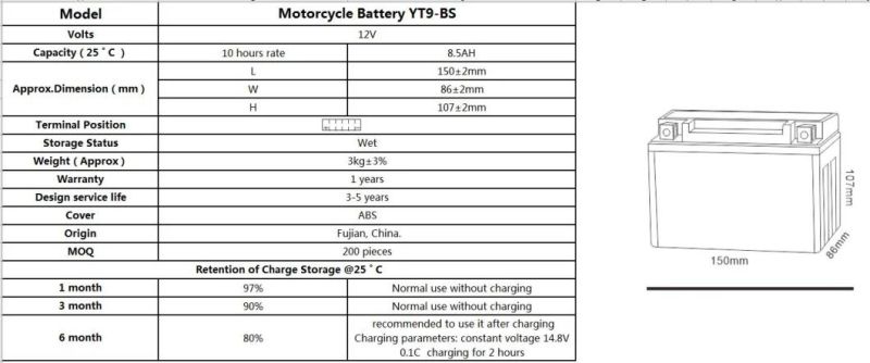 TCS Sealed Maintenance Free Agm Lead Acid Motorcycle Battery