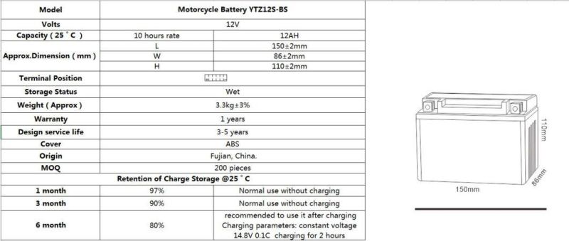 12V 12AH TCS Sealed Maintenance Motorcycle Battery for Common motorcycle