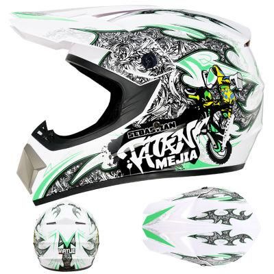 Go Kartoff-Road Helmetwhite and Green Boy [Send Three-Piece Set]Electric Motorcycle Helmet Mountain Downhill Race Full Helmet