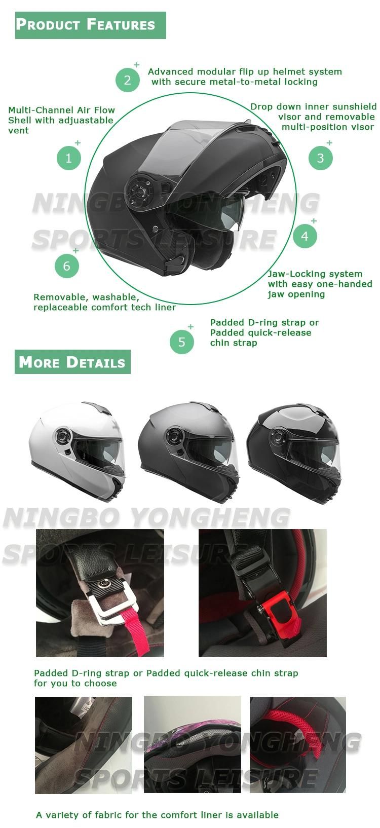 ABS Shell Motorcycle Modular Flip up Dual Visor Helmet Fmvss-218 and DOT Safety Standards