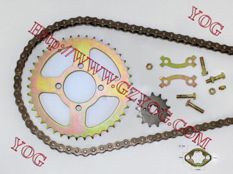 Yog Motorcycle Spare Parts Chain and Sprocket Transmission Set Dy100 Cg125 Bajajpulsar135
