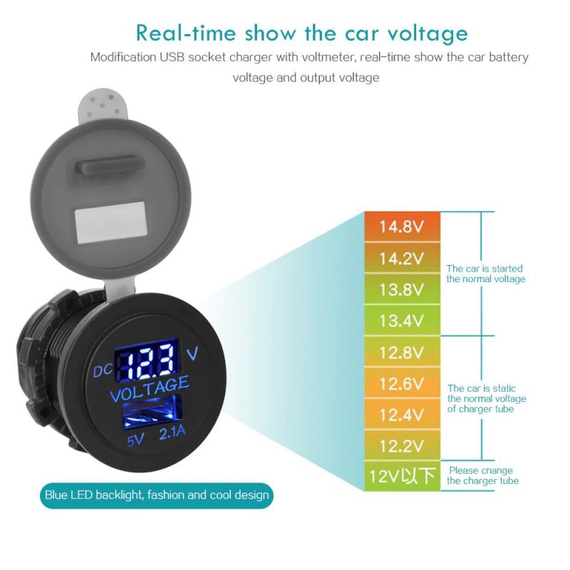 USB Charger Socket Adaptor Power Outlet with LED Voltmeter 12V