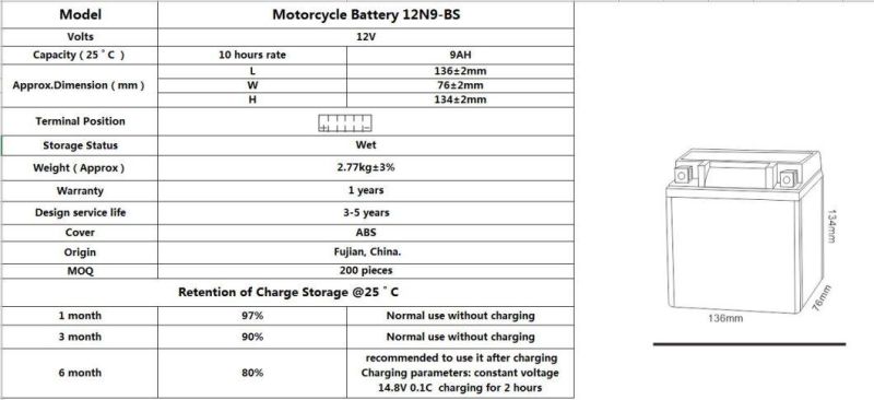 TCS Motorcycle Gel Battery Motorbike  GEL-12N9-BS