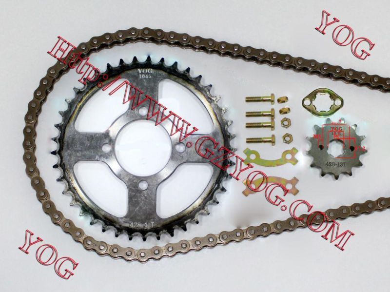 Yog Motorcycle Spare Parts Chain and Sprocket Transmission Set Dy100 Cg125 Bajajpulsar135