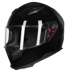 Full Face Motorcycle Street Bike Helmet with Removable Winter Neck Scarf + 2 Visors DOT (M-XXL, Gloss Black)