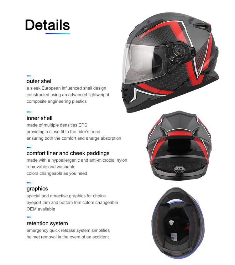 DOT Approved High Quality Full Face Helmets with Double Visors Motorcycle Helmet