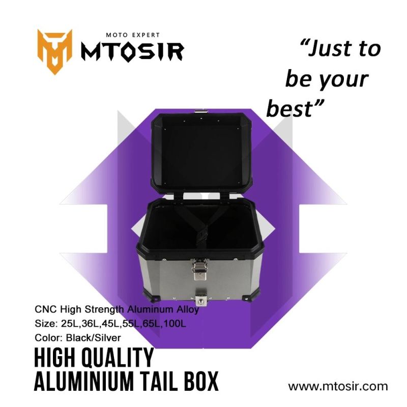 Mtosir Aluminium Tail Box High Quality Universal Aluminium Alloy Motorcycle Box 25L 36L 45L 55L 65L 100L Silver Black Waterproof Luggage Box Rear Box