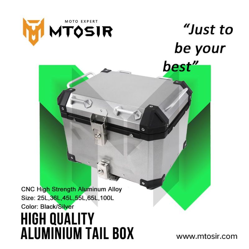 Mtosir High Quality Aluminium Tail Box Long Handle Universal Aluminium Alloy Motorcycle Box 25L 36L 45L 55L 65L Black Silver Waterproof Rear Box Luggage Box