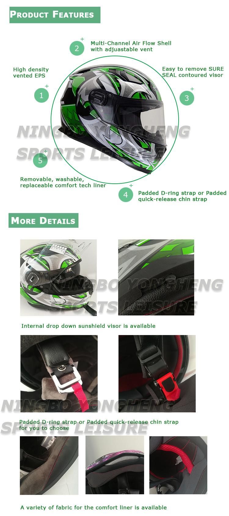 2020 New Style Full Face ECE Approved Motorcycle Helmet with Tail Trim