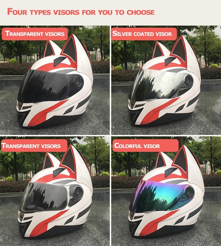 Full Face Helmet with Detachable Visors with Cat Ears