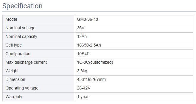 Factory Wholesale Rechargeable 36V 13ah 14ah 15ah 250W 350W 500W Lithium Phosphate Iron Battery E-Bike E-Bicycle Battery