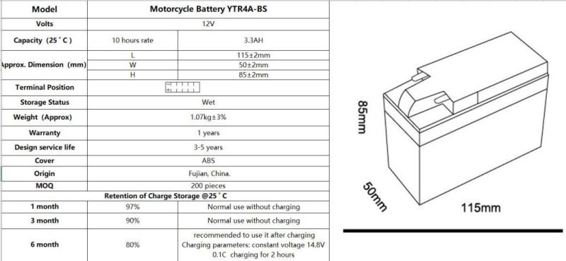 TCS Sealed Maintenance Free Motorcycle Battery YTR4A-BS