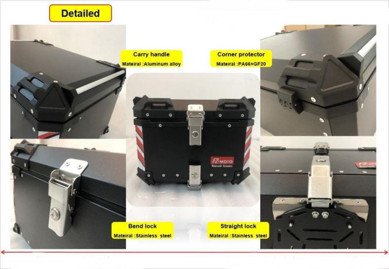 Aluminum Alloy Tail Box Trunk 45L Black Top Box Black Motorcycle Trunk