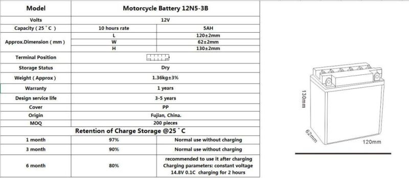 TCS Motorbike Lead Acid  Battery  12N5-3B
