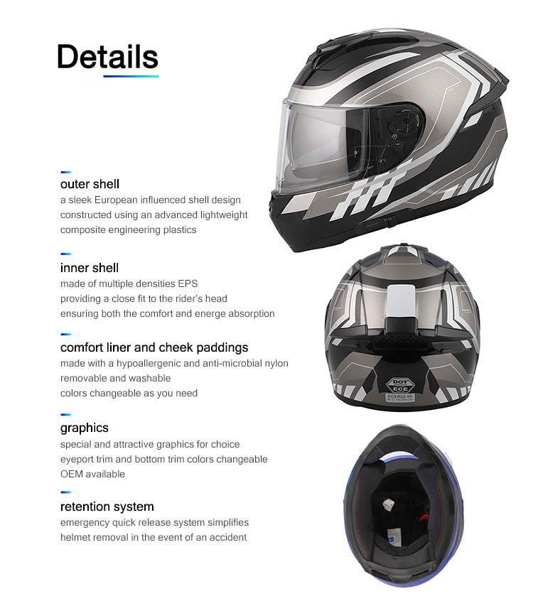 Cool Style Motorcycle Helmets Double Visor with High Quality Full Face Helmets