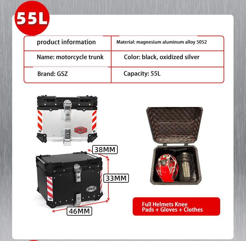 Motorcycle Aluminum Alloy Tail Box Through Luggage Trunk Universal Electric Motorcycle Quick Release 55L
