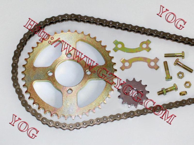 Yog Motorcycle Spare Parts Chain and Sprocket Transmission Set Dy100 Cg125 Bajajpulsar135