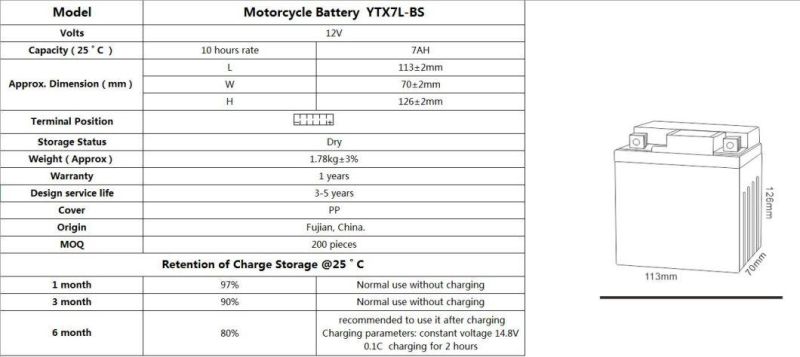 12 Volt 9amp YTX7L-BS Lead-Acid Battery Motorcycle Battery