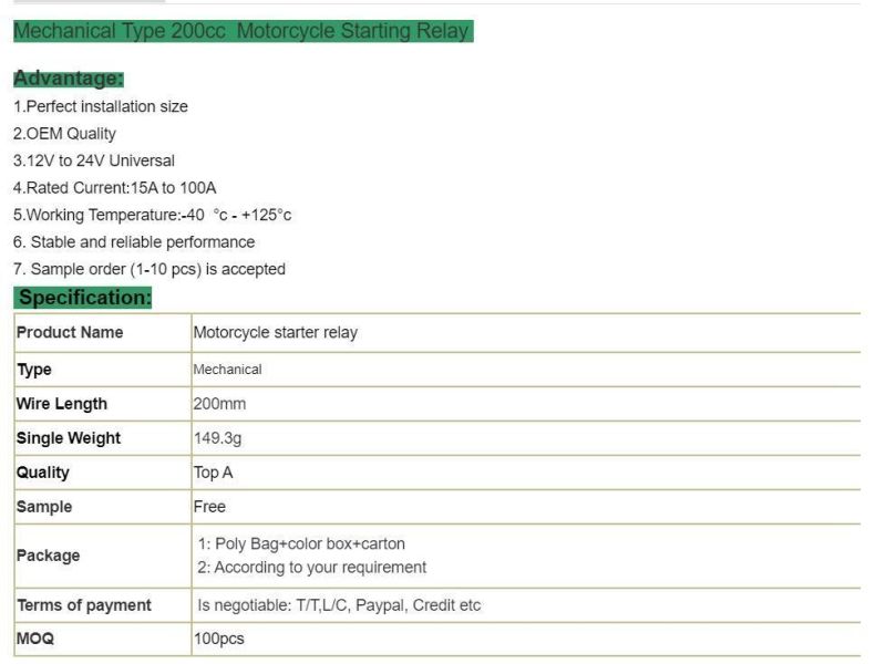 200cc Motorcycle Starting Relay