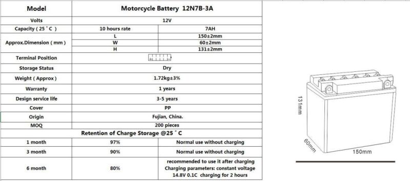 TCS Dry Charged Lead Acid  Motorcycle Battery   12N7B-3A