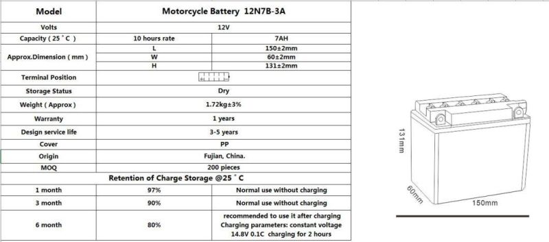 TCS Dry Charged Lead Acid Motorcycle Battery 12N7B-3A