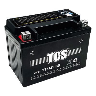 12v 14ah TCS Sealed Maintenance Motorcycle Battery for Common motorcycle