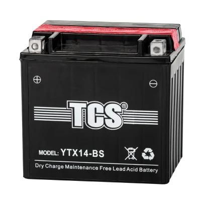 12V 14AH TCS Dry Charged Maintenance Free Motorcycle Battery for Common motorcycle