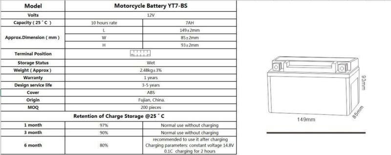 TCS Motorcycle Battery Sealed Maintenance Free YT7-BS