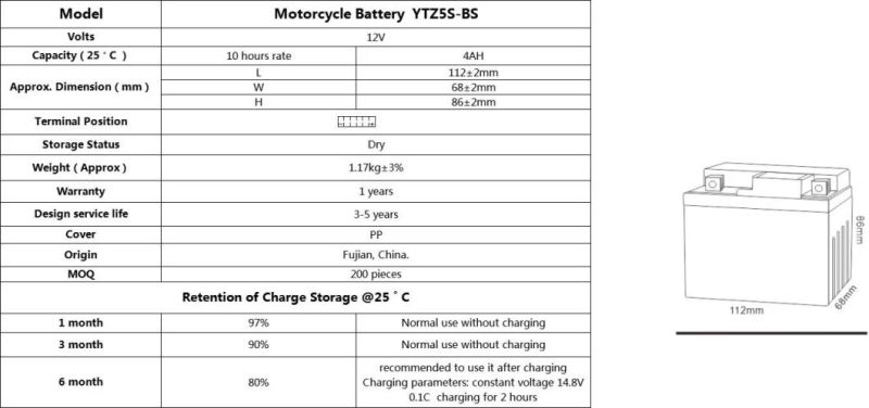 12 V 5 ah YTZ5S-BS Best Motorcycle Battery Bateria Hot Selling 12V4Ah Maintenance- Free Motorcy