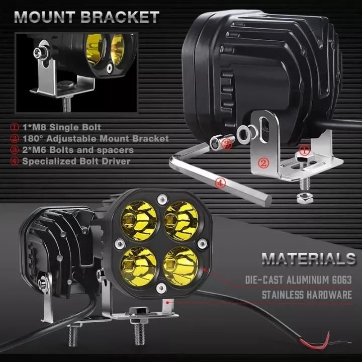 Astront 2 PCS 3 Inch 40W Yellow LED Work Light Bar Spot Driving Fog Light off-Road ATV Light