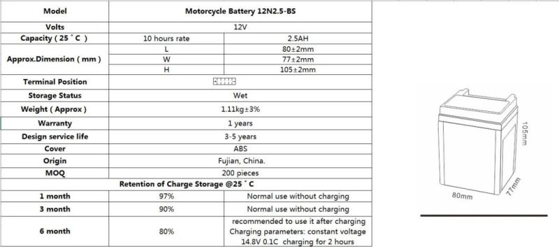 TCS Sealed Maintenance Free Motorcycle Battery 12N2.5-BS