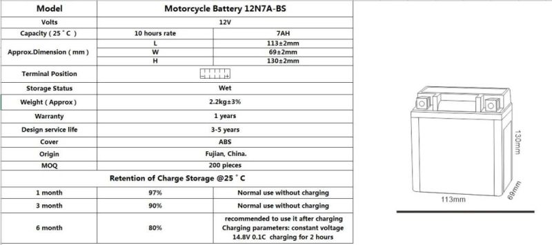 TCS  Motorcycle  Sealed Maintenance Battery GEL-12N7A-BS
