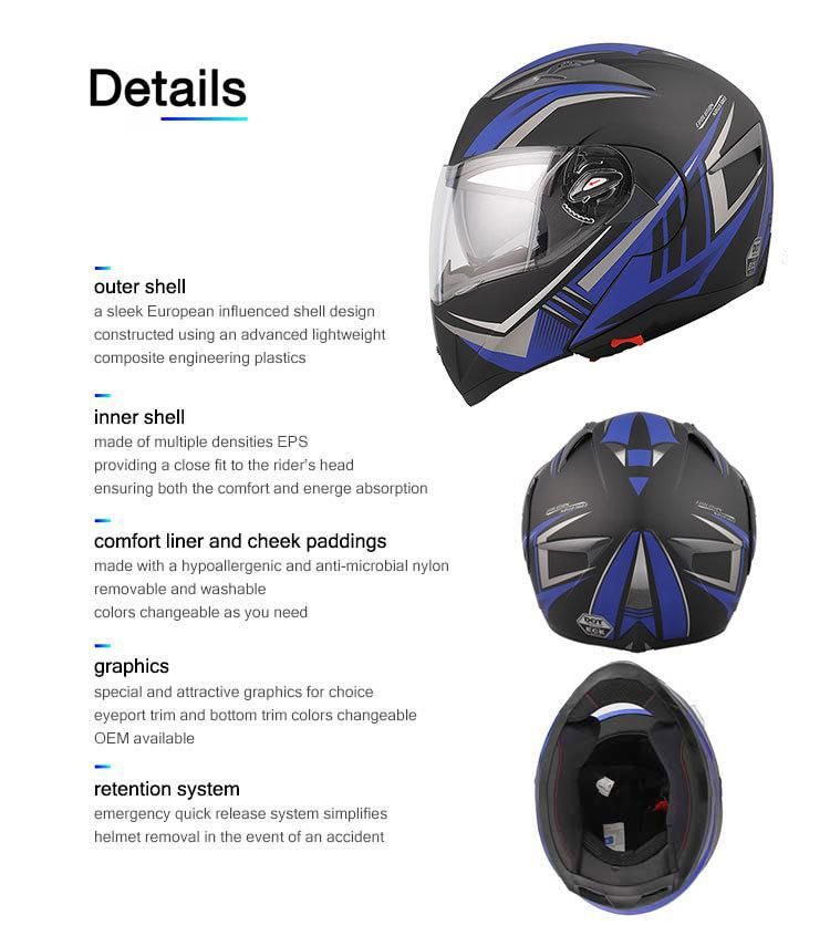 Motorcycle Flip up Helmets Safest Street Helmet with DOT Standard Double Visors