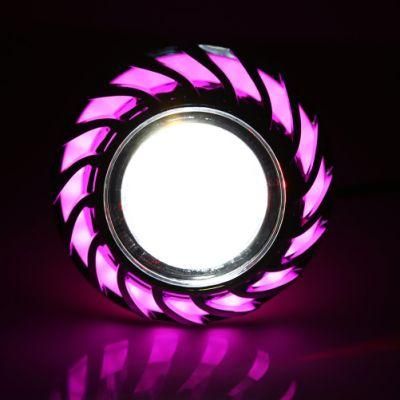 30W Multi-Color Dual Halo Motorcycle Built-in Projector Lens Halo Ring Headlight Dual Beam LED Angel Devil Eye Light Fog Lamp
