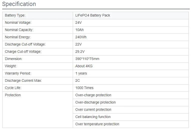 OEM Available Silver Fish E-Bike Battery 24V 10ah Over 1000 Cycle with CE/Un38.3 Lithium Iron E-Bicycle Battery