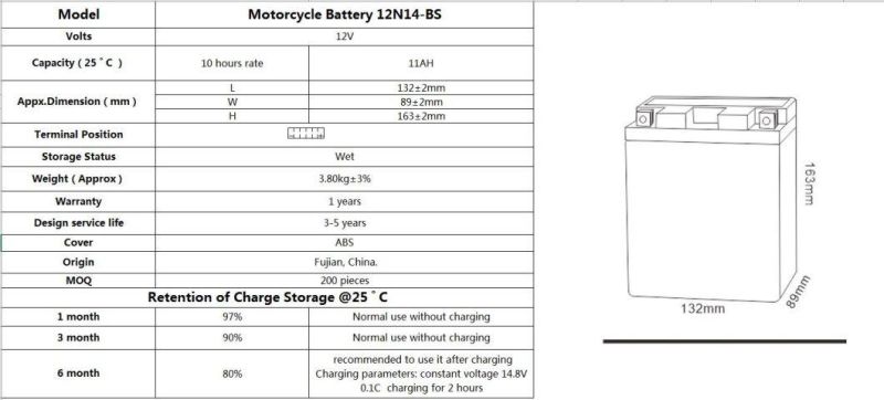 TCS Motorcycle Battery Sealed Mf 12N14-BS