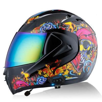 Factory Hot Selling Bluetooth Bright Black Skull Colorful Mirror Full Helmet Motorcycle Ls2 Motorcycle Helmet Retro Helmet Motorcycle