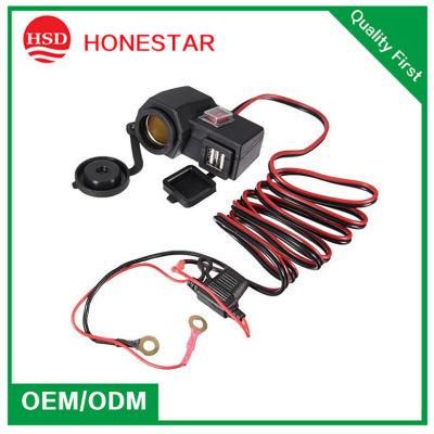 Motorcycle 12V/24V Power Charger with Cable and Fuse Dual USB 3.1A Charging