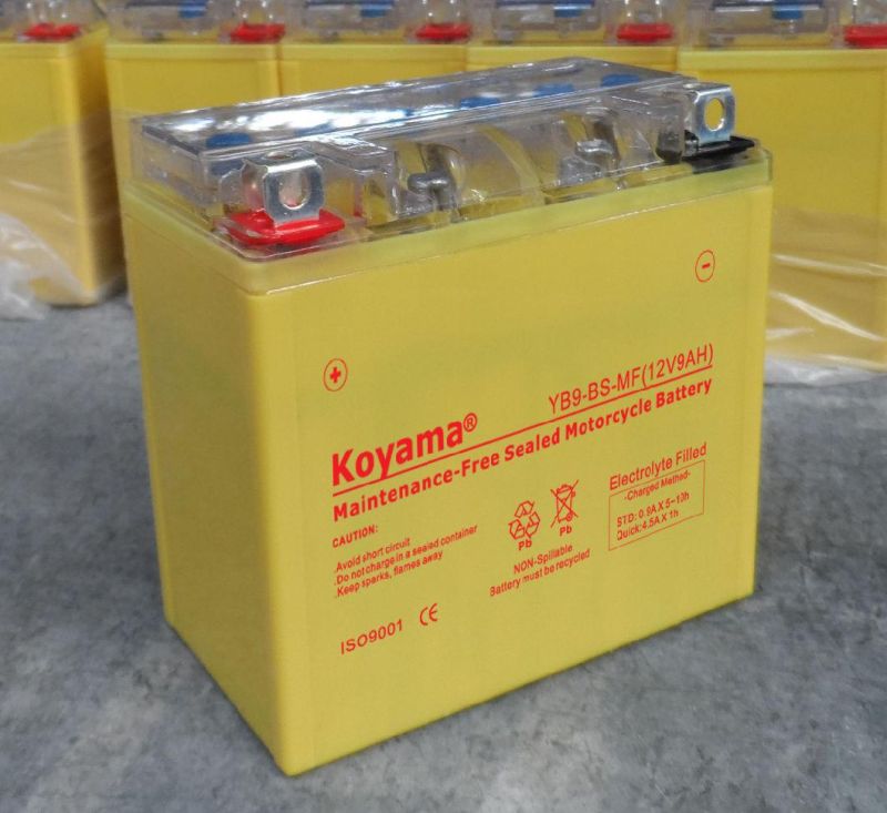 Yellow/Orange Color Sealed Lead Acid 12V9ah Maintenance Free Yb9-BS Gel Motorcycle Battery