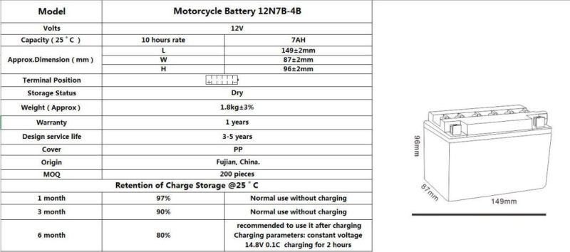 TCS Dry Charged Lead Acid Motorcycle Battery 12N7B-4B