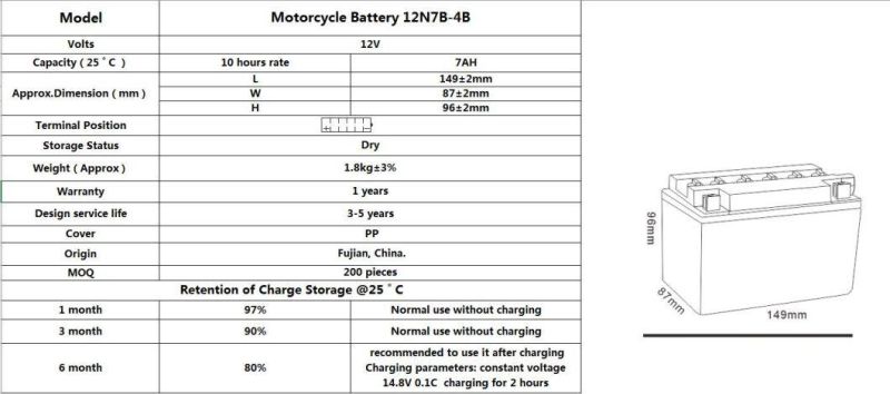 TCS  Dry Charged Lead Acid Motorcycle Battery 12N7B-4B