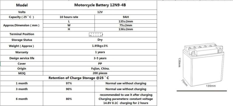 TCS Dry Charged Conventional Lead Acid Motorcycle Battery 12N9-4B