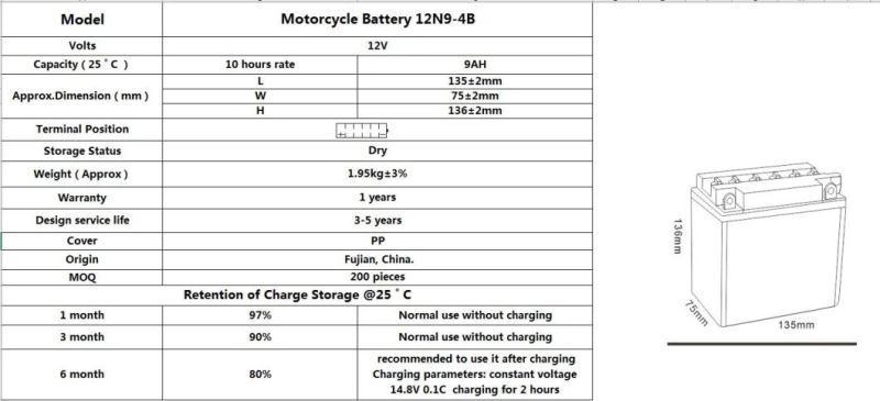 TCS Dry Charged Conventional Lead Acid Motorcycle Battery  12N9-4B