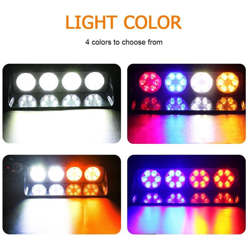 72W Red and Blue Two-Color Dash Windshield Beacon Hazard Flash 24PCS LED Warning Flash Light Bar