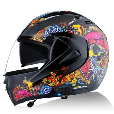 Factory Hot Selling Bluetooth Bright Black Skull Transparent Mirrorpredator Helmet Motorcyclesmart Helmet Motorcyclewholesale Motorcycle Helmet